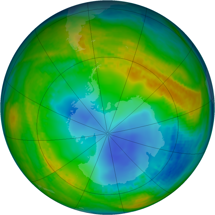 Antarctic ozone map for 24 July 2002